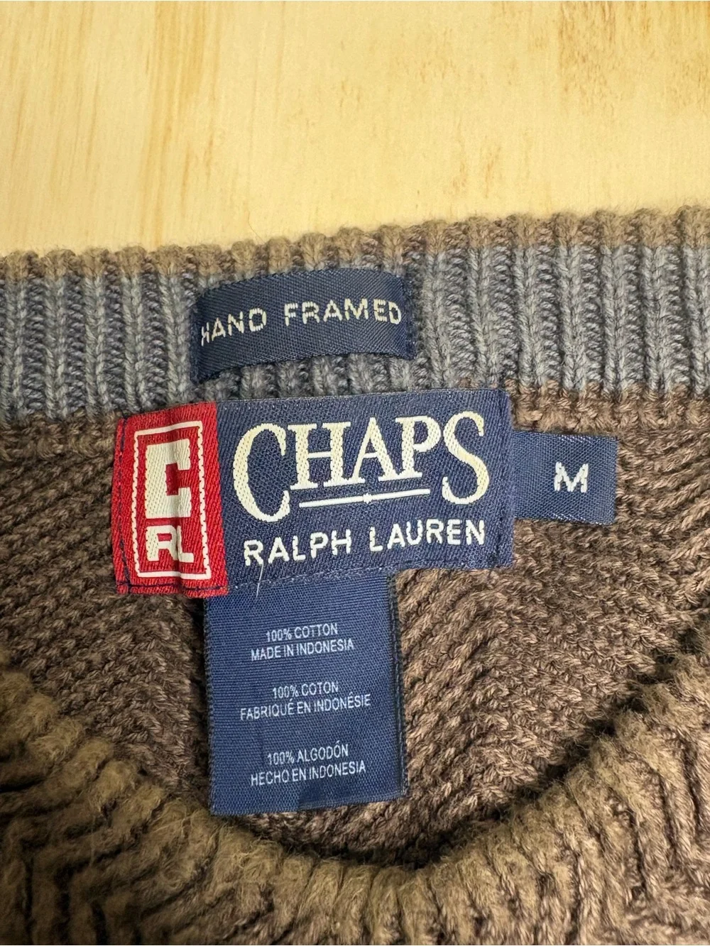 Vintage Ralph Lauren Men's Brown Herringbone Crewneck Sweater